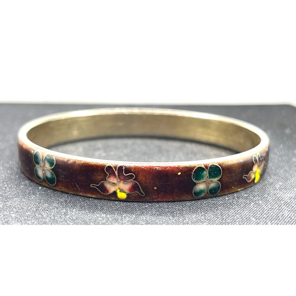 Vintage Cloisonné Enameled Floral Bangle Bracelet